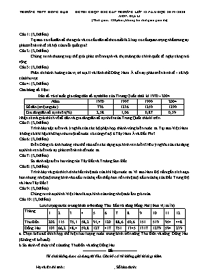Đề thi chọn học sinh giỏi môn Địa lý Lớp 12 - Năm học 2019-2020 - Trường THPT Đồng Đậu (Có đáp án)